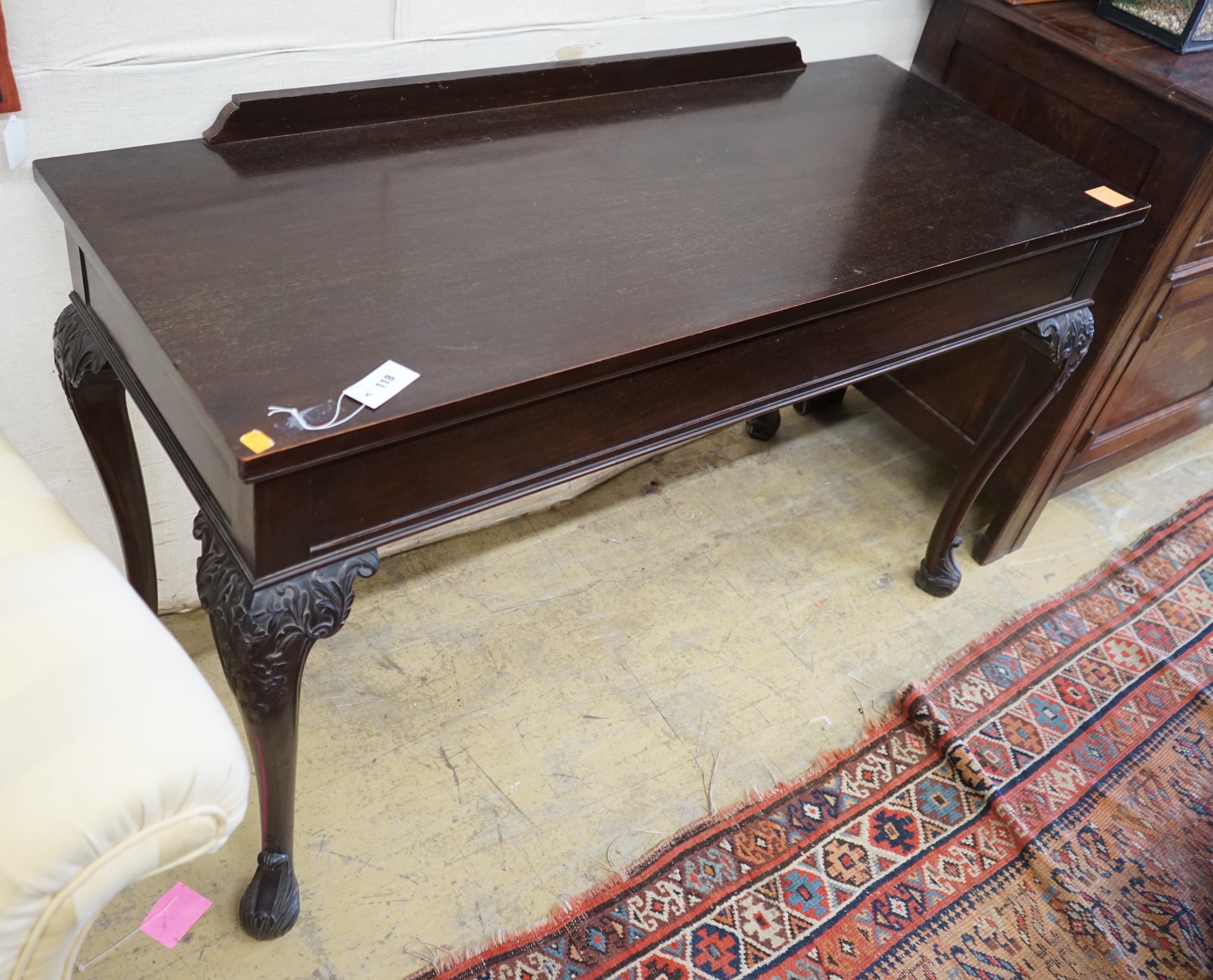 A late 19th century Irish style mahogany serving table, length 138cm, depth 56cm, height 84cm